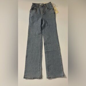 Austin Landing Women's Crystal-Embellished Front Wide Leg Blue Jeans size 0